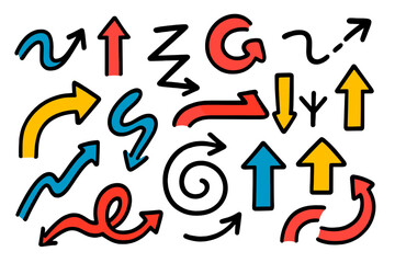 Colorful modern vector illustration of various arrows showcasing different directions and styles for creative design purposes
