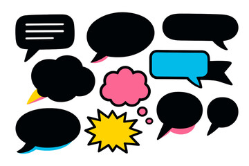 Colorful vector illustration of communication bubbles and shapes for expressing thoughts and ideas