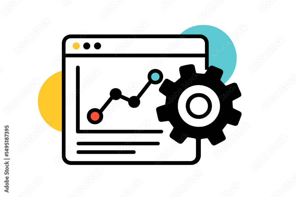 Poster modern vector illustration of a web analytics dashboard with a gear icon symbolizing data analysis a