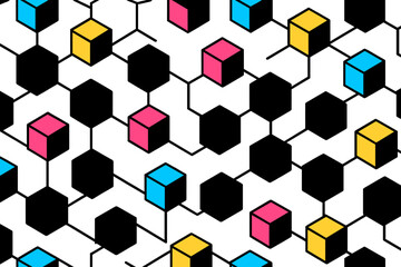 Colorful geometric shapes create an engaging pattern in modern vector illustration with a dynamic arrangement on a white background