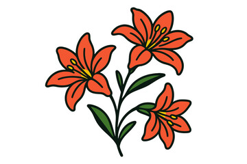 Vibrant orange lilies with green leaves in a modern vector illustration showcasing nature's beauty