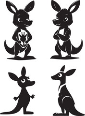 Cute cartoon animal silhouettes including Kangaroo hares and other happy characters