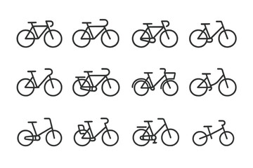 Stylish modern vector illustrations of various bicycle designs in a clean minimalist layout