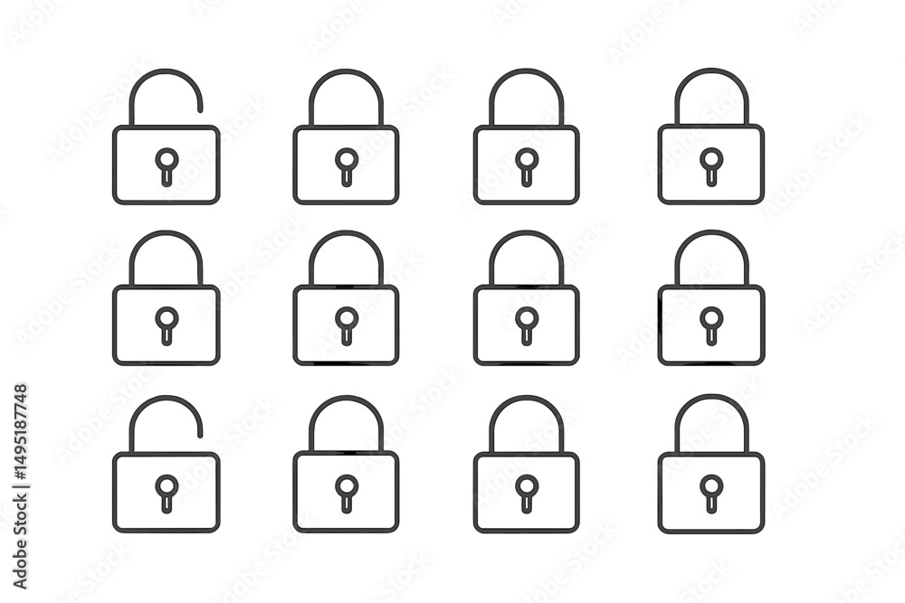 Poster modern vector illustration of locks and an unlocked padlock in a grid pattern showcasing security co
