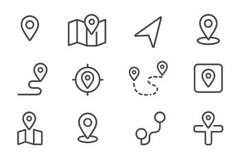 Modern vector illustration featuring various location and navigation symbols for digital maps and applications