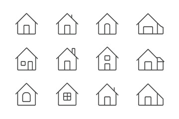 Collection of modern vector house illustrations displaying various architectural designs in a clean, minimalistic style