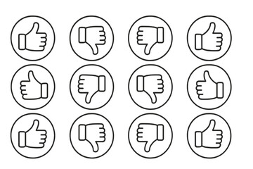 Vector illustration of thumbs up and thumbs down icons arranged in a grid pattern on a simple background