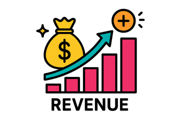 Modern vector illustration depicting revenue growth with a dollar bag and increasing graph bars