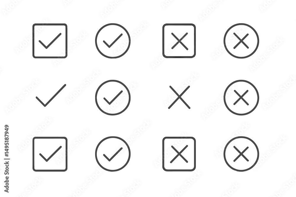 Poster modern vector illustration of check and cross symbols arranged in a grid pattern representing choice
