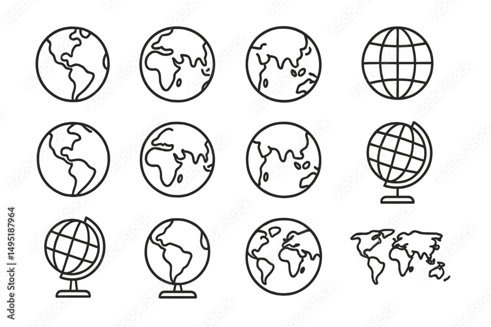 Wall mural various representations of the earth in modern vector style showcasing continents and globes in a cl