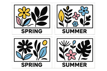 Seasonal vector illustrations showcasing spring and summer floral designs with bold colors and clean lines