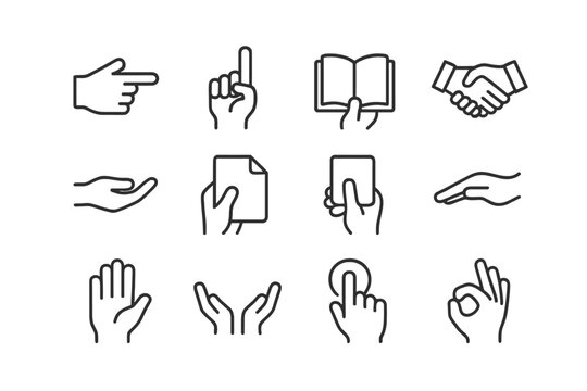 Modern vector illustration of various hand gestures used in communication and interaction in a minimalist design style