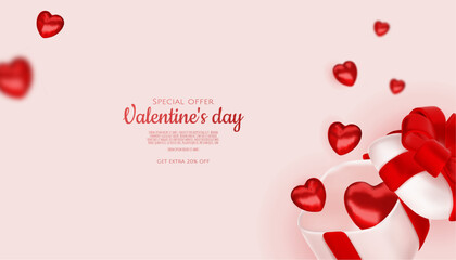 illustration love romance for valentine's day with 3D hearth balloon checkered. banner poster template.
