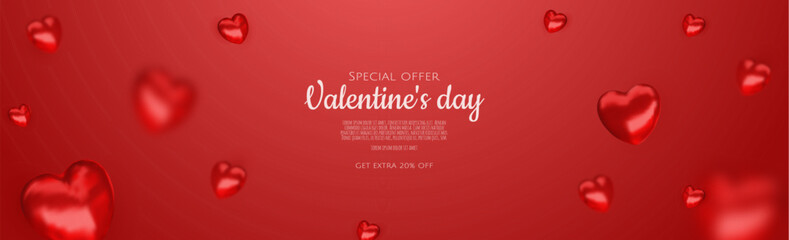 illustration love romance for valentine's day with 3D hearth balloon checkered. banner poster template.