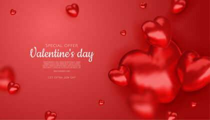 illustration love romance for valentine's day with 3D hearth balloon checkered. banner poster template.