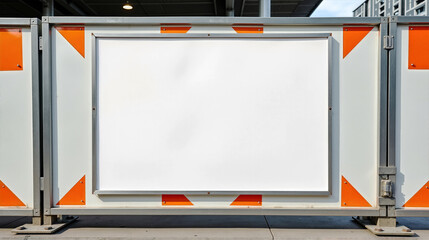 Blank white advertising billboard display framed by metal with orange accents