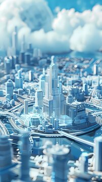 Digital technology blue and white smart city intelligent building illustration poster background