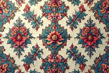 Intricate floral damask pattern in muted tones , print, wallpaper, classic