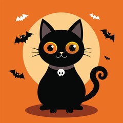 a halloween cat with bat