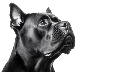 Majestic Black and White Portrait of Cane Corso Dog Isolated on Transparent Background