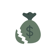 Depicting financial loss with a cracked moneybag icon on transparent layout