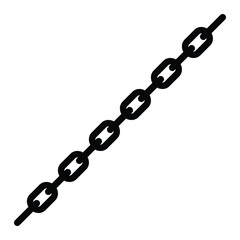 Minimalist black line drawing of a diagonal chain with bold links isolated on white. Clean vector illustration for legal, freedom, or design concepts. Simple, symbolic, and stark.