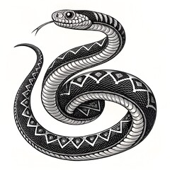 Obraz premium Tribal Snake Serpent Black White Tattoo Design Geometric Pattern Coiled Reptile Traditional Art Vector Illustration Monochrome Indigenous Style