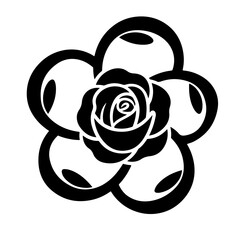 A stylized black rose illustration, symbolizing elegance and beauty.