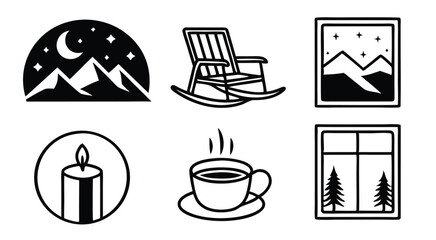 Cozy Minimalist Lifestyle Icons – Mountains, Coffee, Candle & More