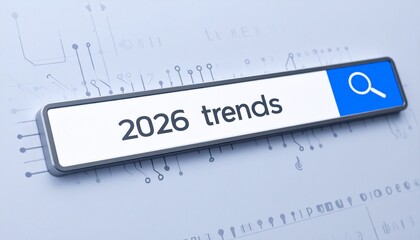 Obraz premium Concepto de tendencias para el año 2026, tendencias en 2026 con barra de carga, tendencias de SEO 2026, tendencia para el monitor de marketing, planificación empresarial en año nuevo, búsqueda de info