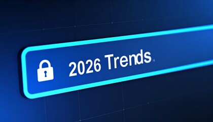 Concepto de tendencias para el a&ntilde;o 2026, tendencias en 2026 con barra de carga, tendencias de SEO 2026, tendencia para el monitor de marketing, planificaci&oacute;n empresarial en a&ntilde;o nuevo, b&uacute;squeda de info