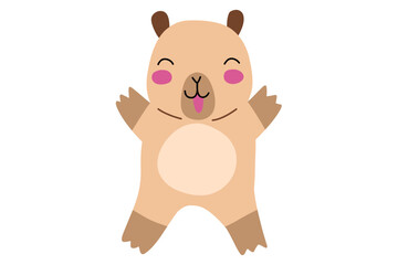 Cartoon cute capybara, summer cute capybara. Kawaii pet animal for card, decoration, print. Stock vector illustration isolated on white 
