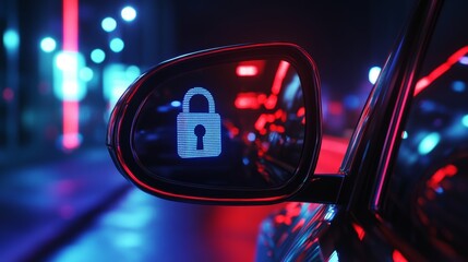 Floating Holographic Lock Above Rearview Mirror for Privacy in Smart City Driving