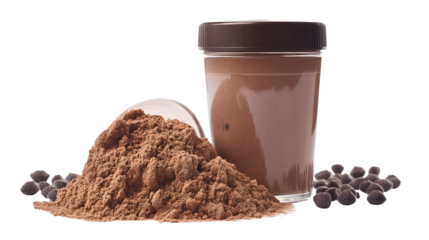 Professional Whey Protein Powder Scoop Next to Shaker Bottle