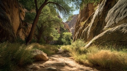 Canyon Trail Serenity: A Sunlit Path Through Nature's Embrace