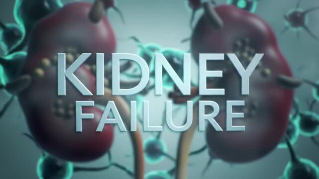 Embossed Kidney Failure Text Over Blurred Kidney and Toxin Visuals with Foggy Glass Effect &ndash; Medical Animation on Renal Disease

