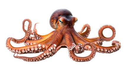 Giant Pacific Octopus with Spread Out Tentacles - Isolated