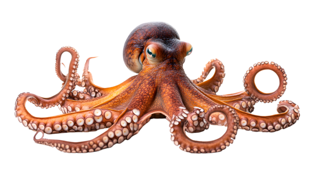 Giant Pacific Octopus with Spread Out Tentacles - Isolated