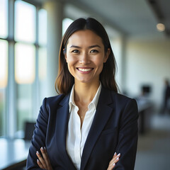 Obraz premium Imagen corporativa moderna de una mujer con liderazgo.