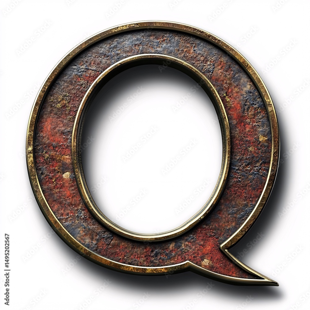 Aufkleber metallic letter q with rust and golden border creating a vintage or industrial style