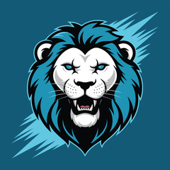 A dynamic illustration of a lion's head with striking blue accents, showcasing strength and majesty. This design is perfect for branding, sports teams