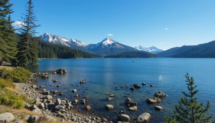 Obraz premium Serene Mountain Lake: A Breathtaking Panorama