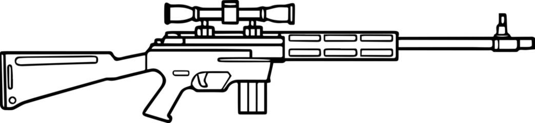 Sniper rifle outline vector illustration, coloring book page