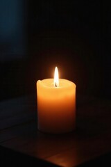 Burning candle on black, copy space Light, hope, new start , candlelight, shadow