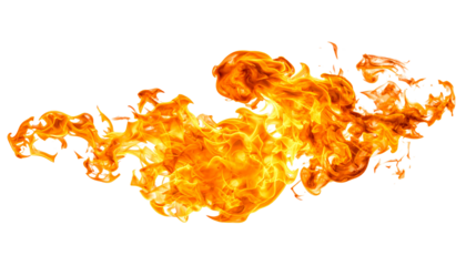 Fiery orange flames burning intensely isolated on white