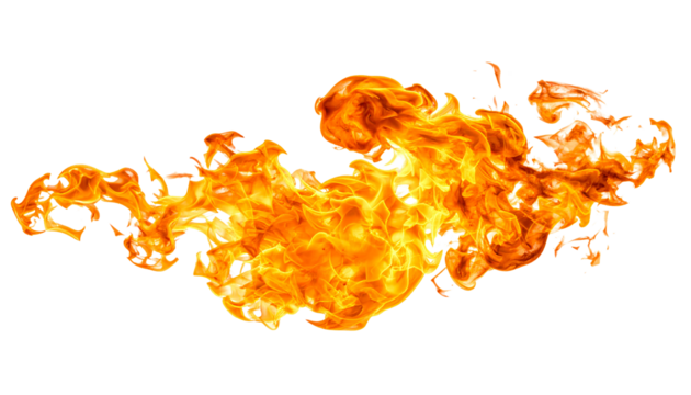 Fiery orange flames burning intensely isolated on white