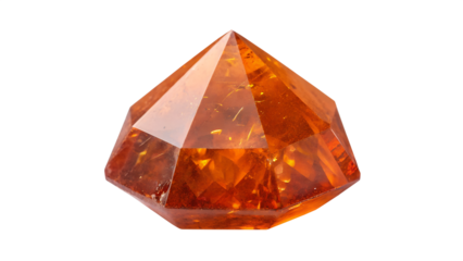 Close up shot of a faceted orange gemstone on black background