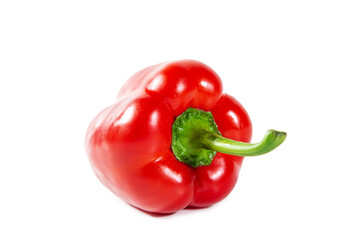 Fresh juicy shiny red bell pepper isolated on white background.