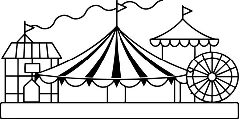 rural fair outline vector illustration, coloring book page