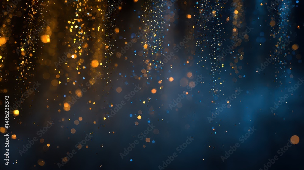 Poster abstract background featuring shimmering gold and blue bokeh lights with a soft focus effect creatin
